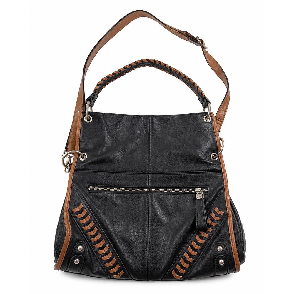 Jessica Simpson Vintage Y2K Black Pebbled Leather Hobo Slouchy Shoulder Bag